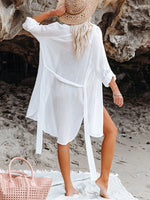 Button Up Roll-Tab Sleeve Cover-Up - Ladyez
