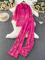 Lace Patchwork Shacket and Pants Set
