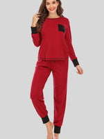 Round Neck Top and Pants Lounge Set - Ladyez
