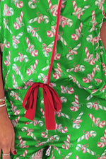 Candy Cane Collared Neck Top and Shorts Lounge Set - Ladyez