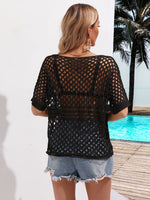 Angel Wings Cutout Round Neck Short Sleeve Cover Up - Ladyez