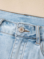 High Rise Distressed Raw Hem Denim Shorts