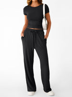 Round Neck Short Sleeve Tee and Pants Set