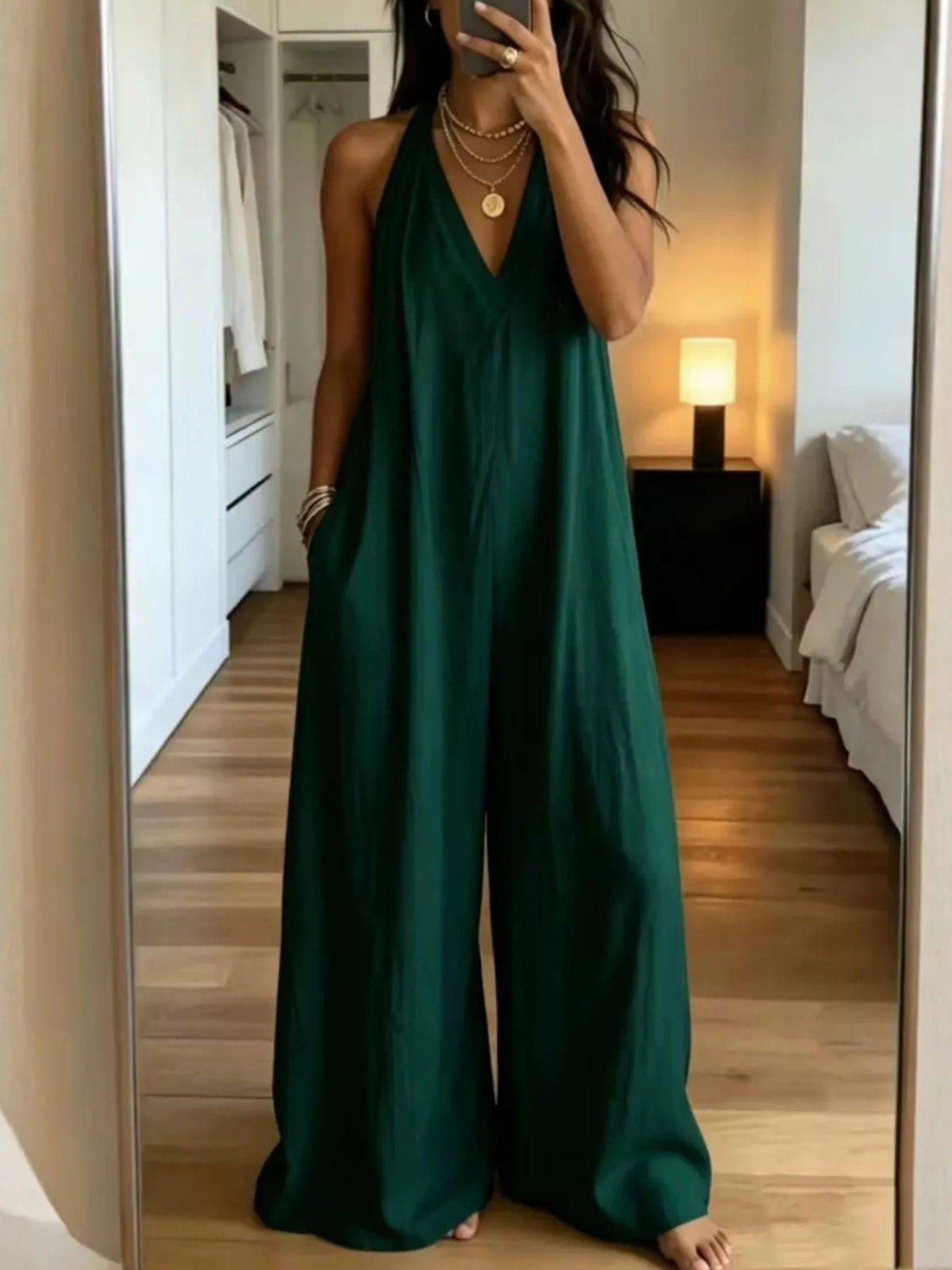 Full Size Halter Neck Wide-Leg Jumpsuit Plus Size