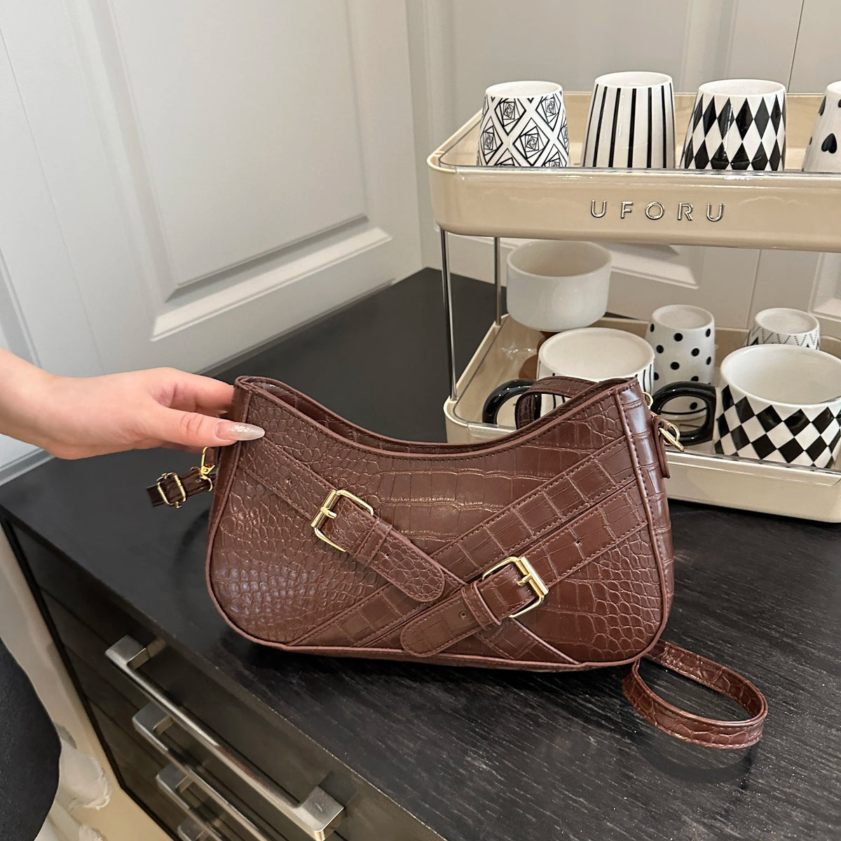 Crocodile Pattern Underarm Shoulder Bag - Ladyez