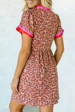 Leopard High Waist Ruffled Colorblock Trim Short Dress