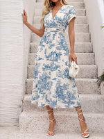 Printed Short Sleeve Midi Dress