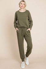Super Lady Round Neck Raglan Sleeve Top and Pants Lounge Set - Ladyez