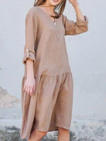 V-Neck Tiered Button Front Dress