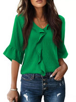 Ruffle Trim V-Neck Blouse