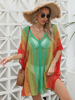 Rainbow Gradient Crochet Beach Cover Up - Ladyez