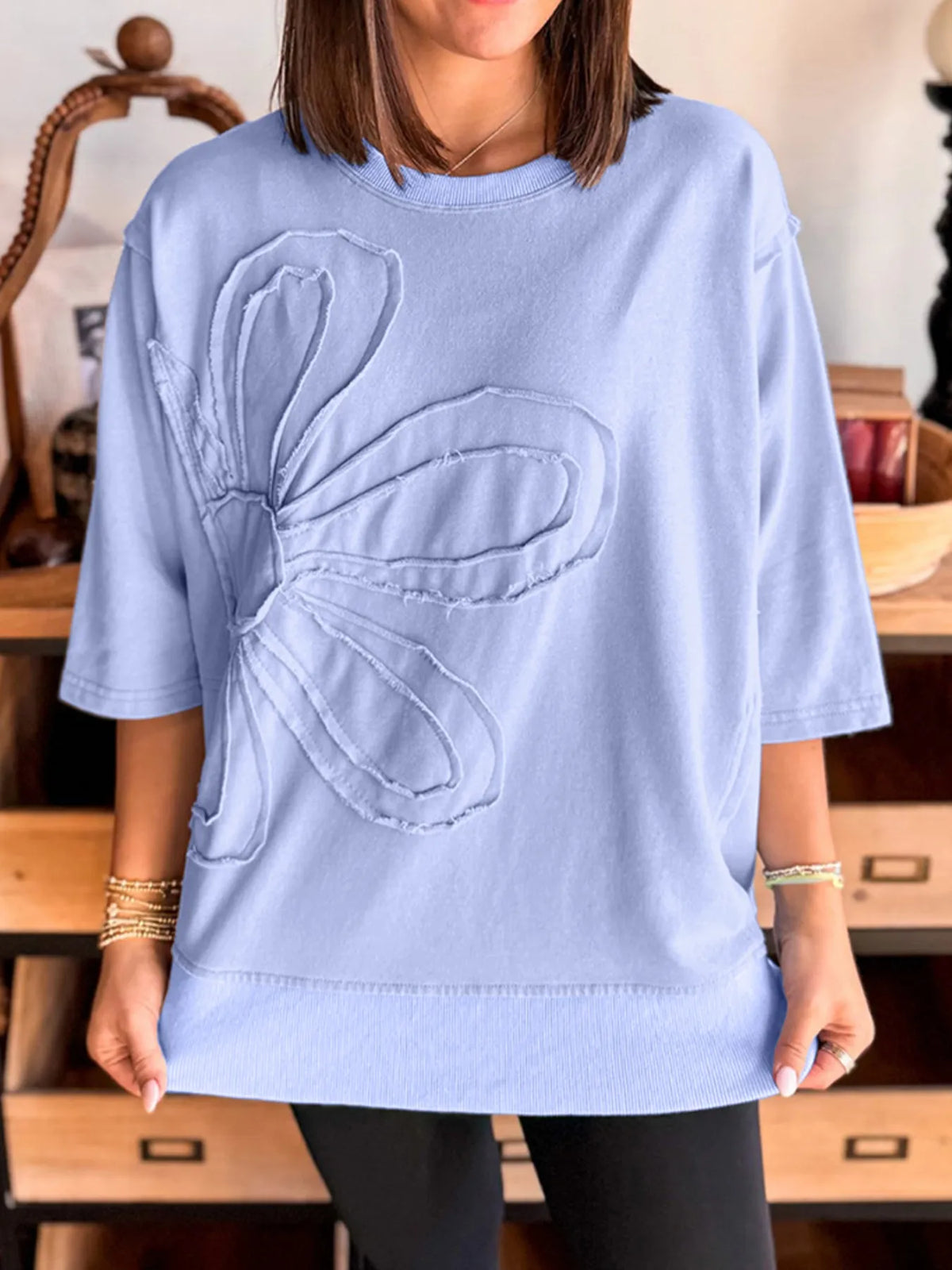 Flower Oversized Round Neck T-Shirt