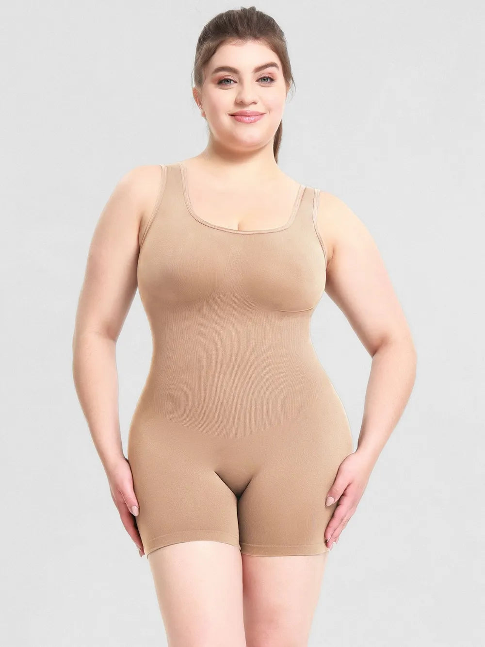 Scoop Neck Wide Strap Shaping Romper - Ladyez