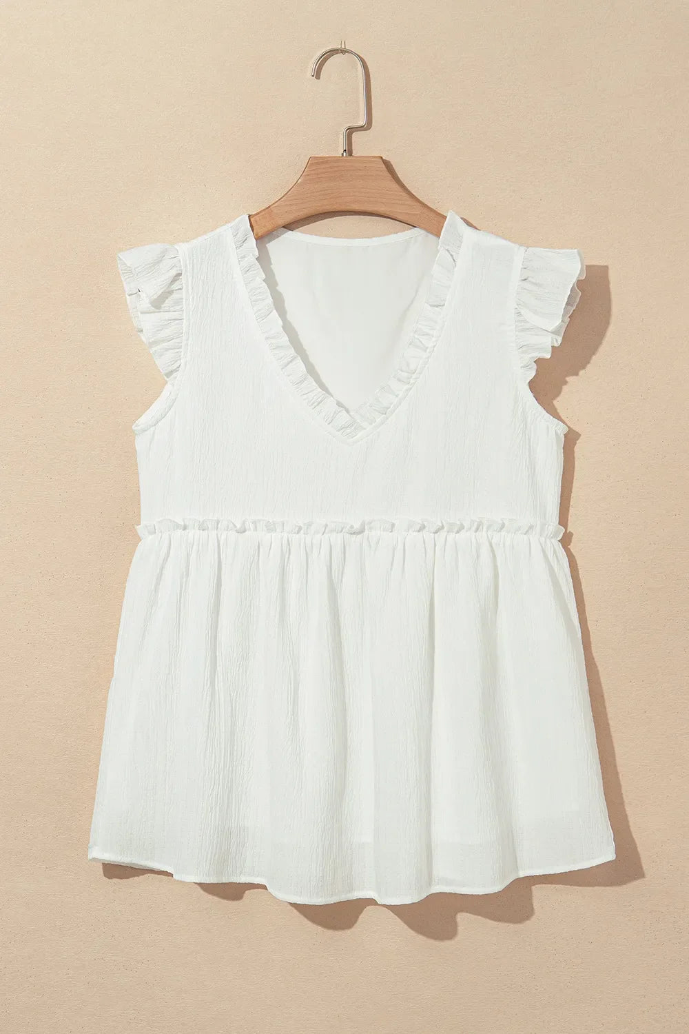 Ruffled Trim V Neck Flutter Flowy Top