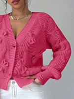 Bow Cable Knit V-Neck Cardigan