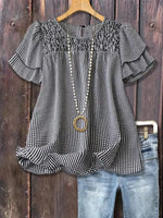 Full Size Gingham Smocked Ruffle Sleeve Blouse Plus Size