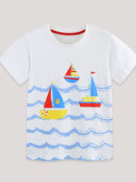 Children's Nautical Sailboat Print Crew Neck T-Shirt