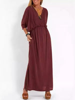 Full Size V-Neck Batwing Sleeve Maxi Dress with Side Slits Plus Size