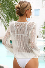 Angel Wings Openwork Scoop Neck Long Sleeve Cover-Up - Ladyez