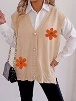 Flower V-Neck Sleeveless Cardigan