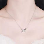 925 Sterling Silver Zircon Ribbon Pendant Necklace