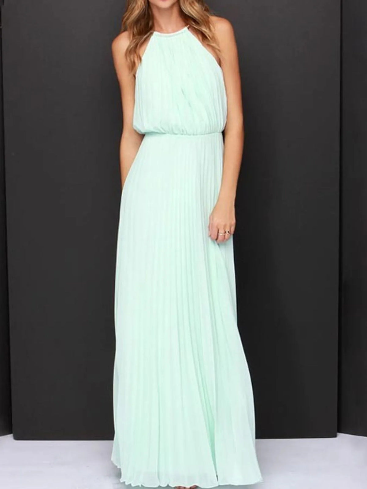 Pleated Sleeveless Maxi Tank Dress - Ladyez
