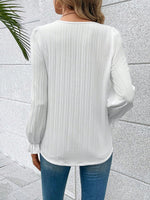 V-Neck Lace Detail Flounce Sleeve Blouse - Ladyez
