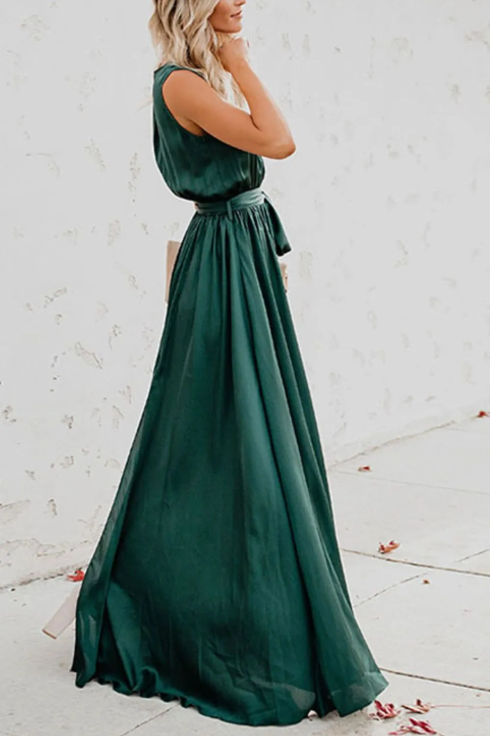 Surplice Tie Waist Maxi Dress - Ladyez