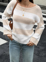 Striped Knit Boat Neck Sweater