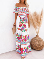 Floral Off Shoulder Ruffle Maxi Dress - Ladyez