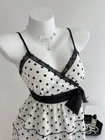 Polka Dot Ruffle Hem Cami with Lace Trim