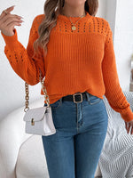 Openwork Round Neck Long Sleeve Sweater