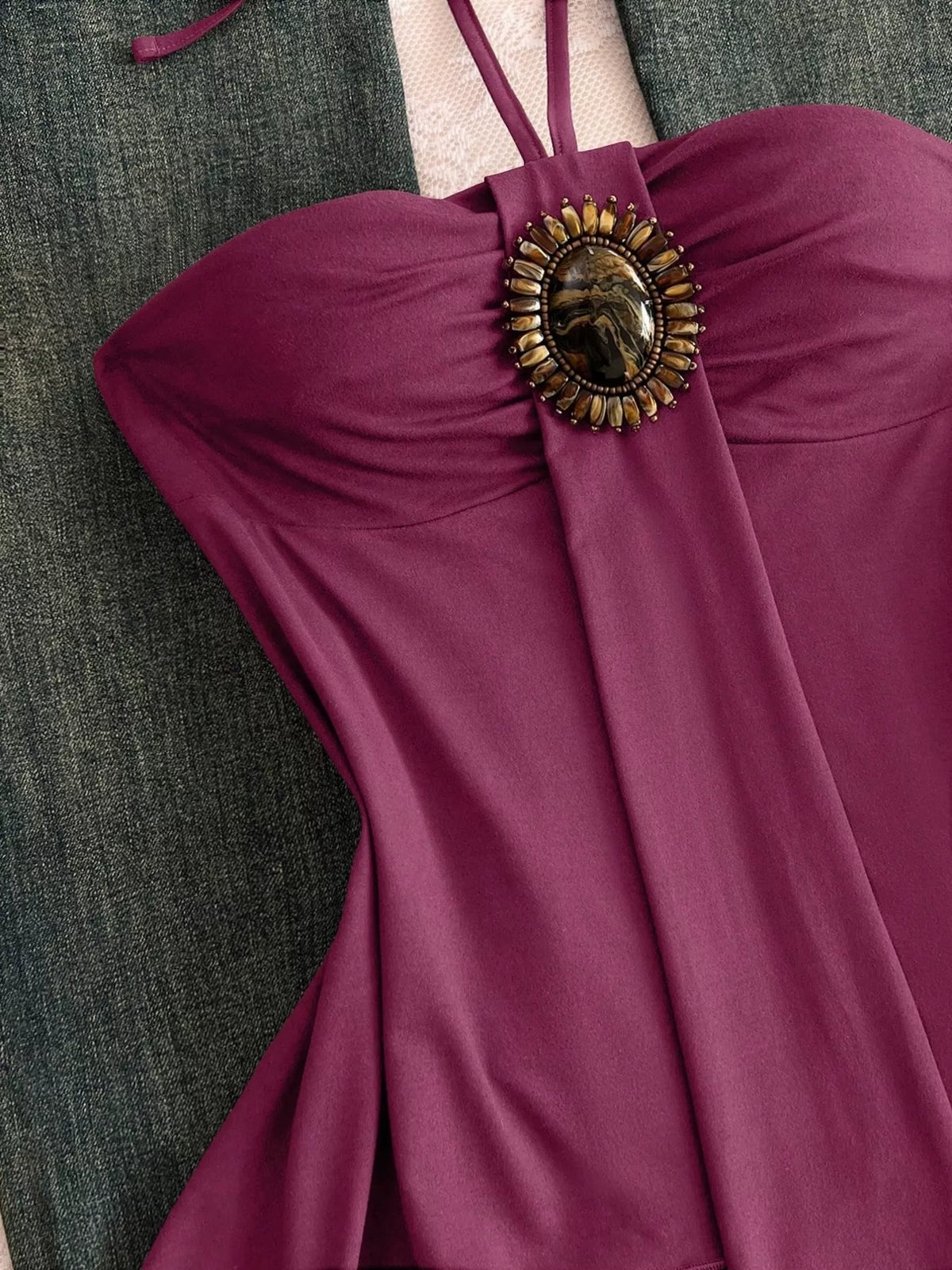 Embellished Front Halter Neck Cami