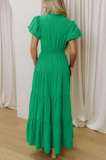 Elegant Ruffled Tiered Puff Sleeve Maxi Dress