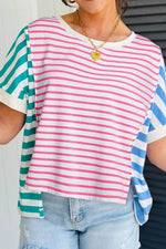 Color Block Striped Batwing Sleeve T-Shirt