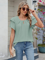 Round Neck Ruffled Layered Sleeve Blouse - Ladyez