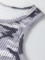 Camouflage Print Ribbed Knit Round Neck Tank Top