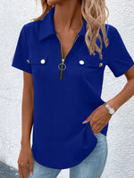 Zip Collar Short Sleeve Top