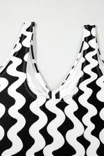 Tied Front Contrast Striped One-Piece Swimsuit - Ladyez
