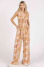 Mittoshop Flower Print Gathered Bust Sleeveless Jumpsuit