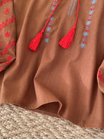 Embroidered Tie Neck Blouse