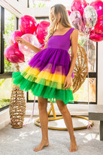 BiBi Mardi Gras Color Block Layered Mesh Tiered Dress - Ladyez