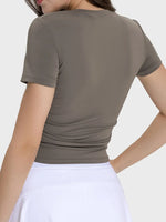 Millennia Ruched Round Neck Short Sleeve Active T-Shirt - Ladyez