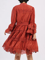 Ruffle Lace Trim Long Sleeve Dress