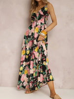 Floral Print Surplice Spaghetti Strap Maxi Dress - Ladyez