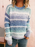 Gradient Striped Round Neck Sweater