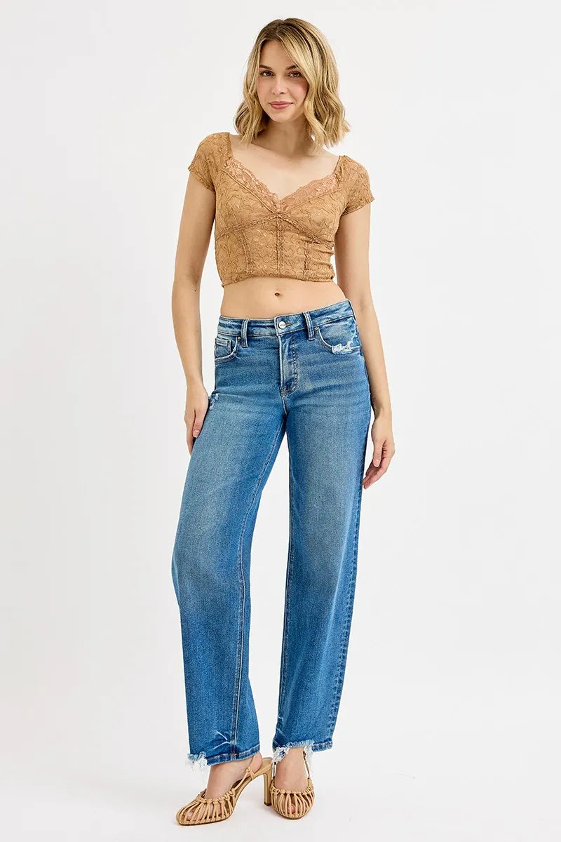 RISEN Full Size Mid Rise Baggy Jeans Plus Size - Ladyez