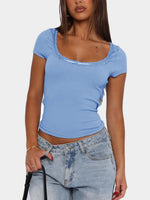 Lace Detail Scoop Neck Short Sleeve T-Shirt