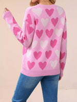 Heart Pattern Beaded Round Neck Sweater