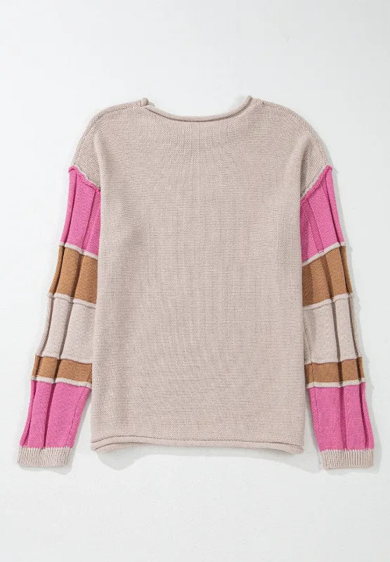 Color Block Round Neck Long SleeveSweater